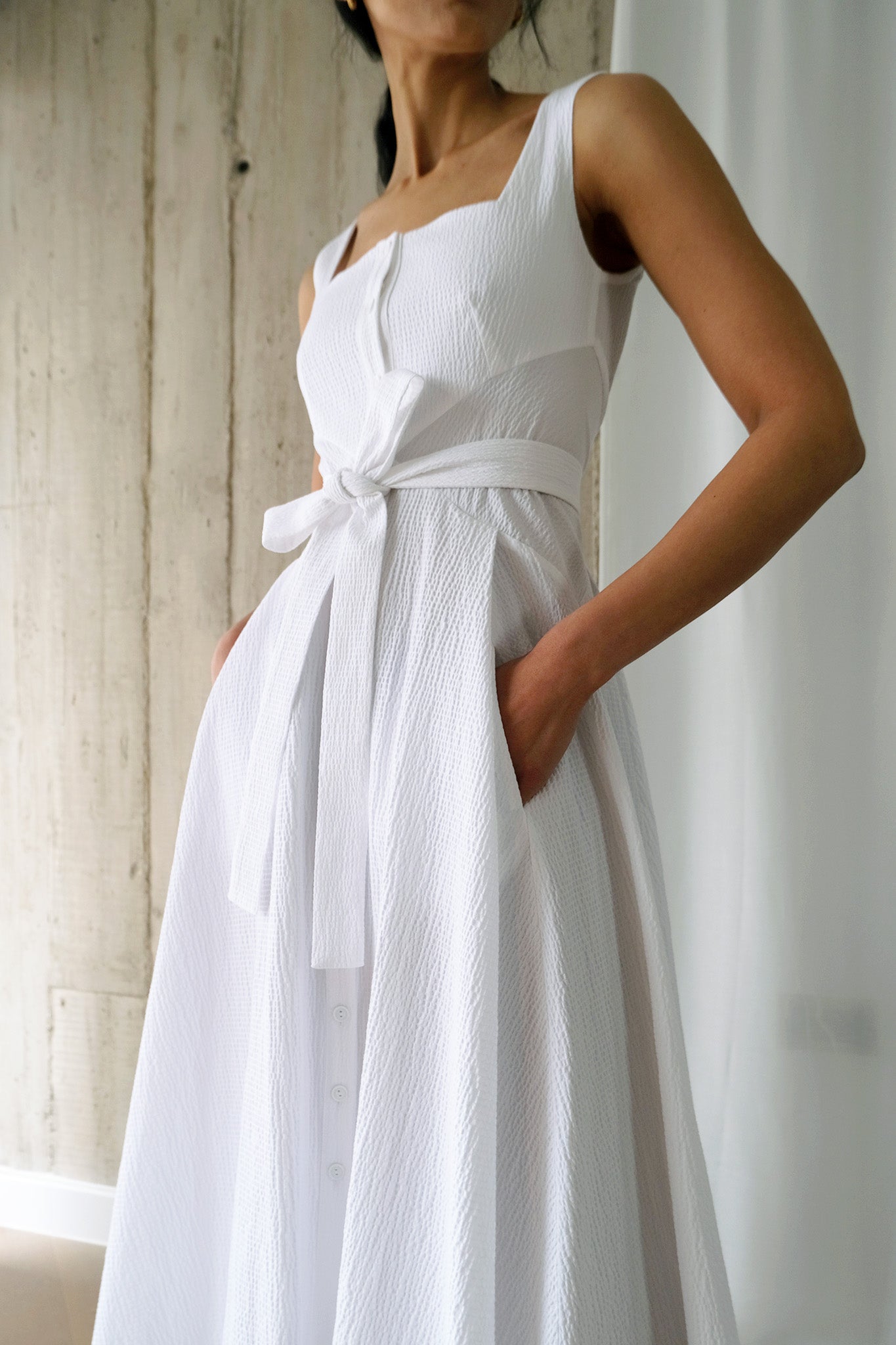 Square Neck Romanticist Dress in Organic Cotton Crepe