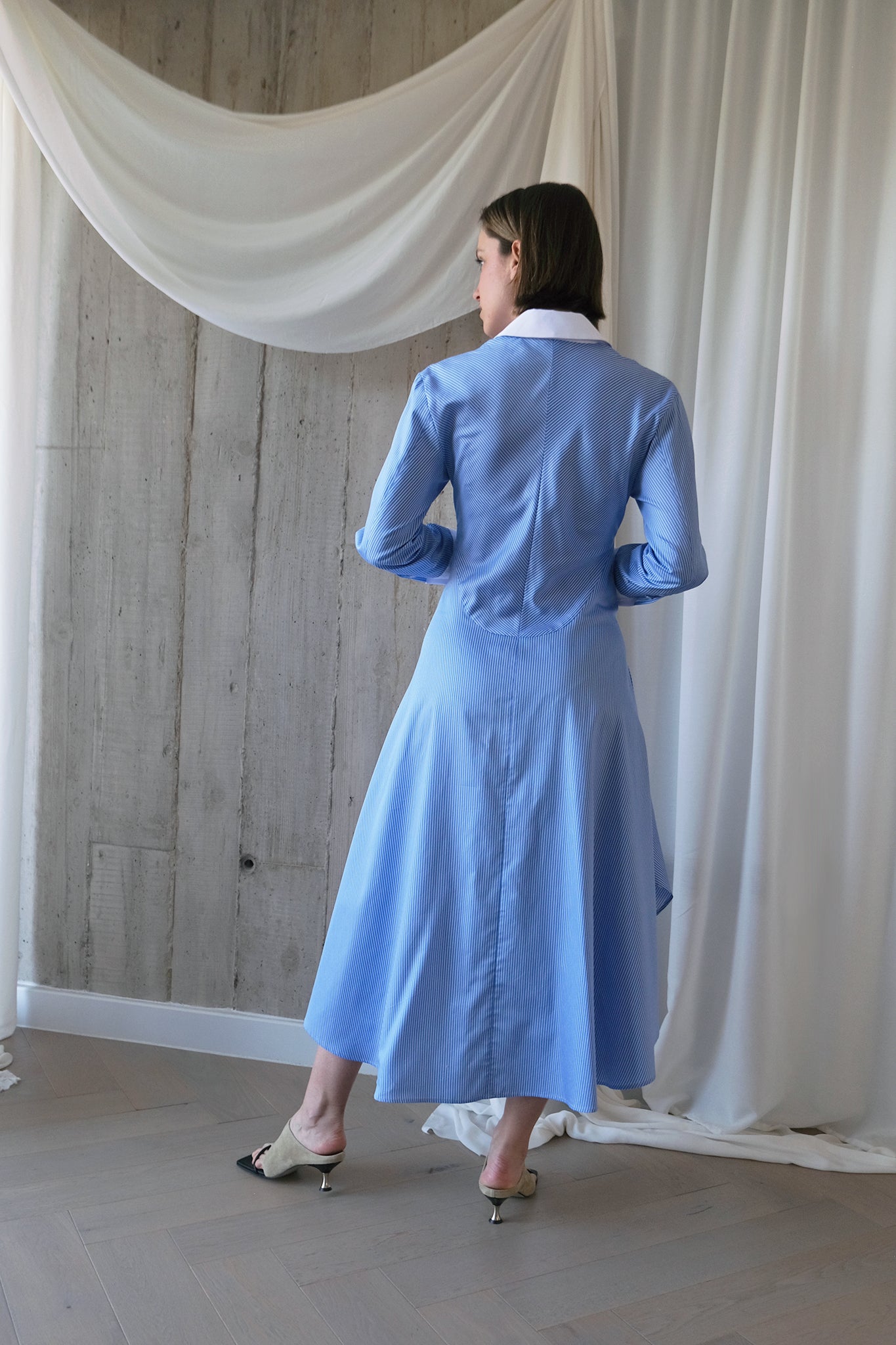 The Amplitude Shirt Dress in Blue Striped Cotton
