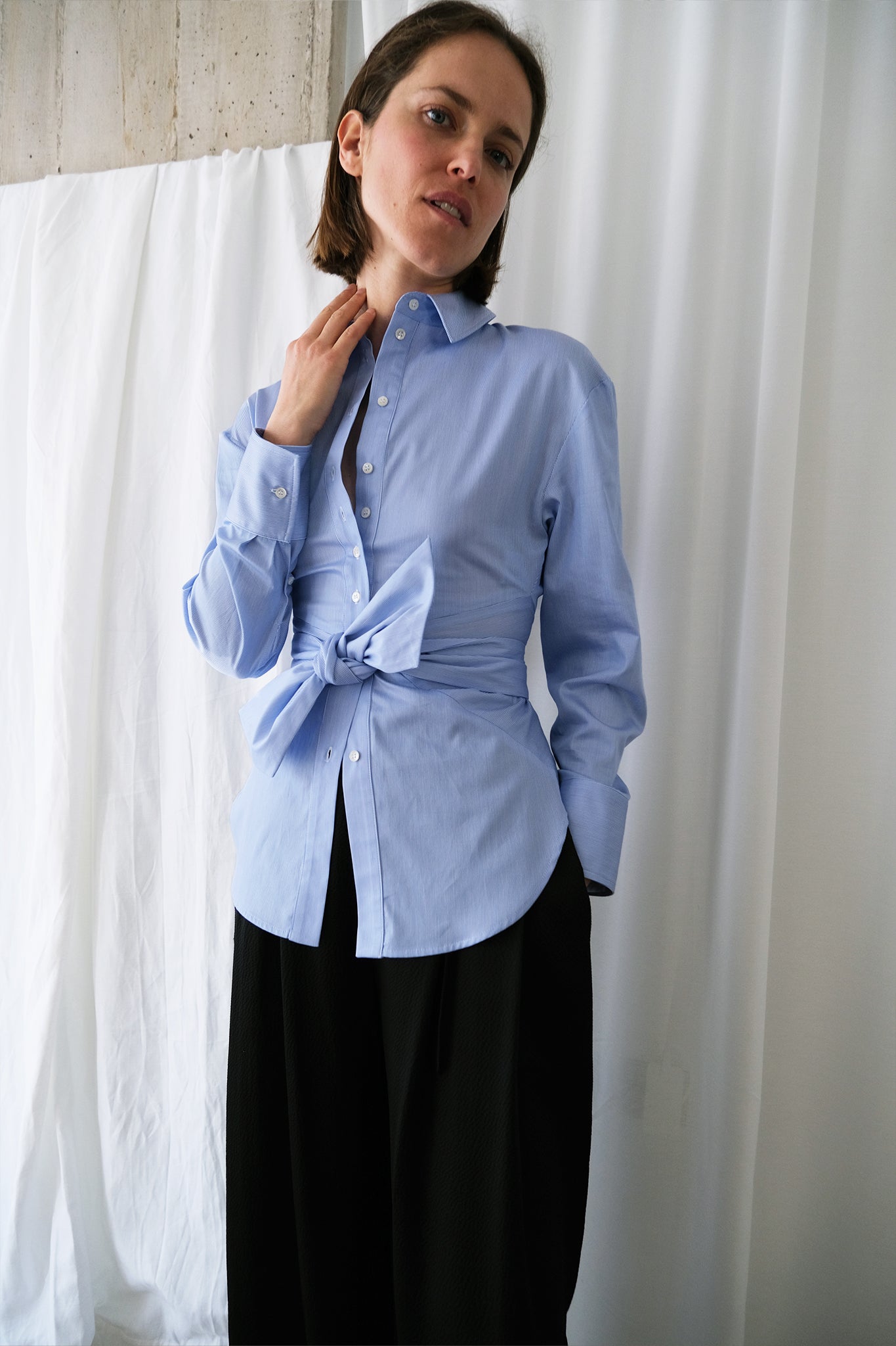 The Gentlewoman Shirt in Light Blue Stripe Cotton Shirting