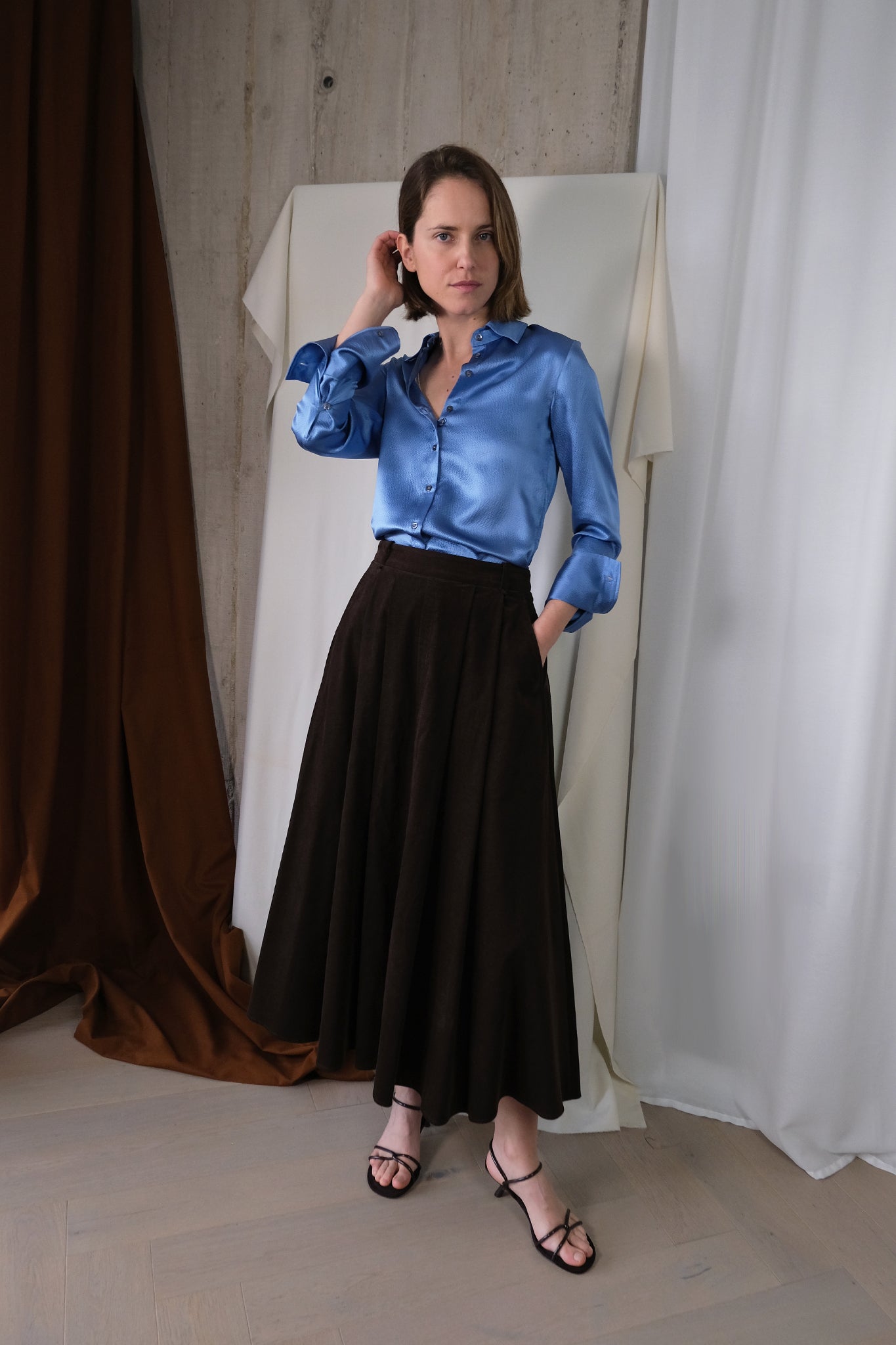 Signature Shirt in Azure Blue Hammered Silk