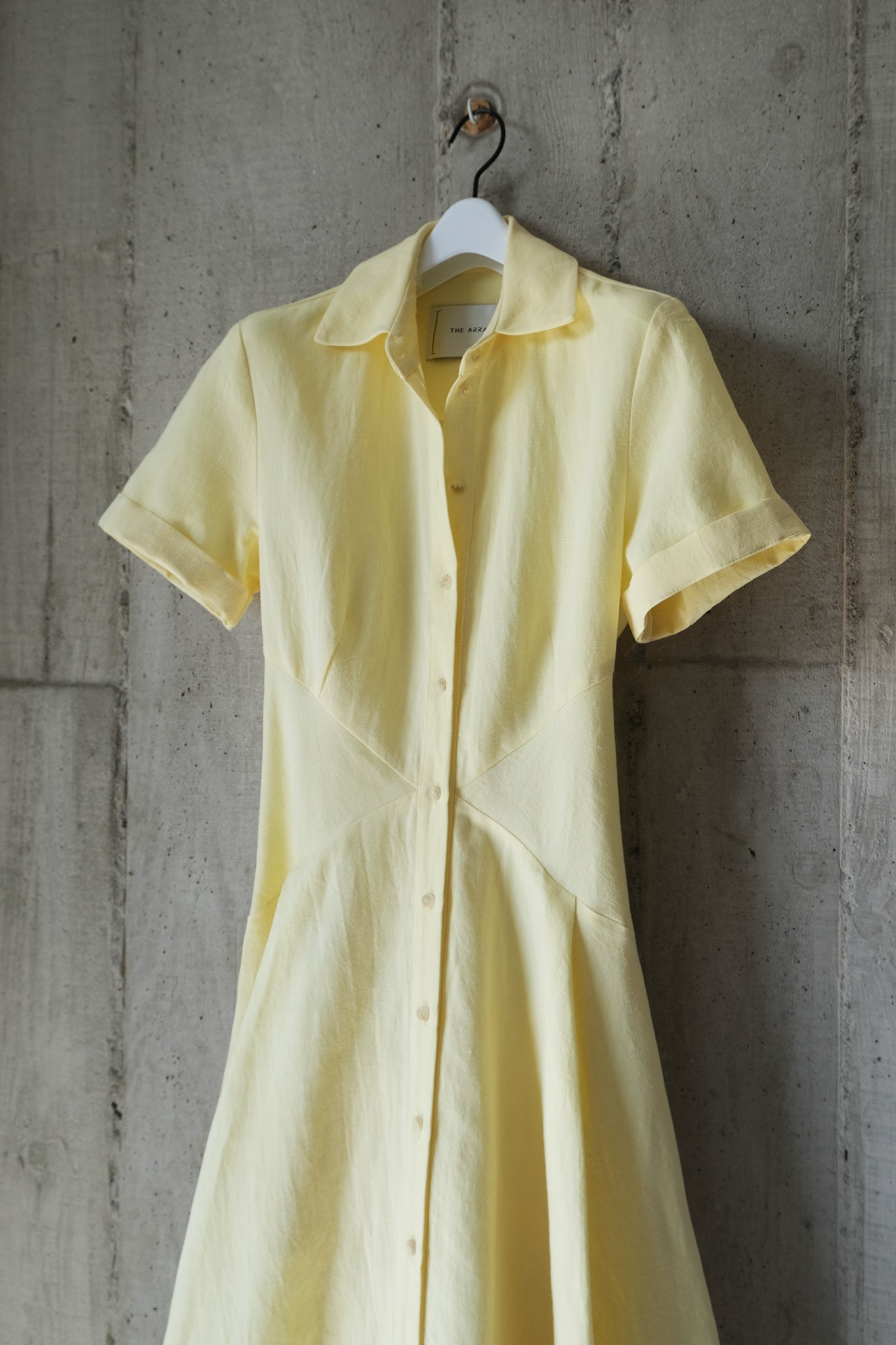 The Romanticist Short Sleeve Shirt Dress in Yellow Sun-Dried Cotton-Linen