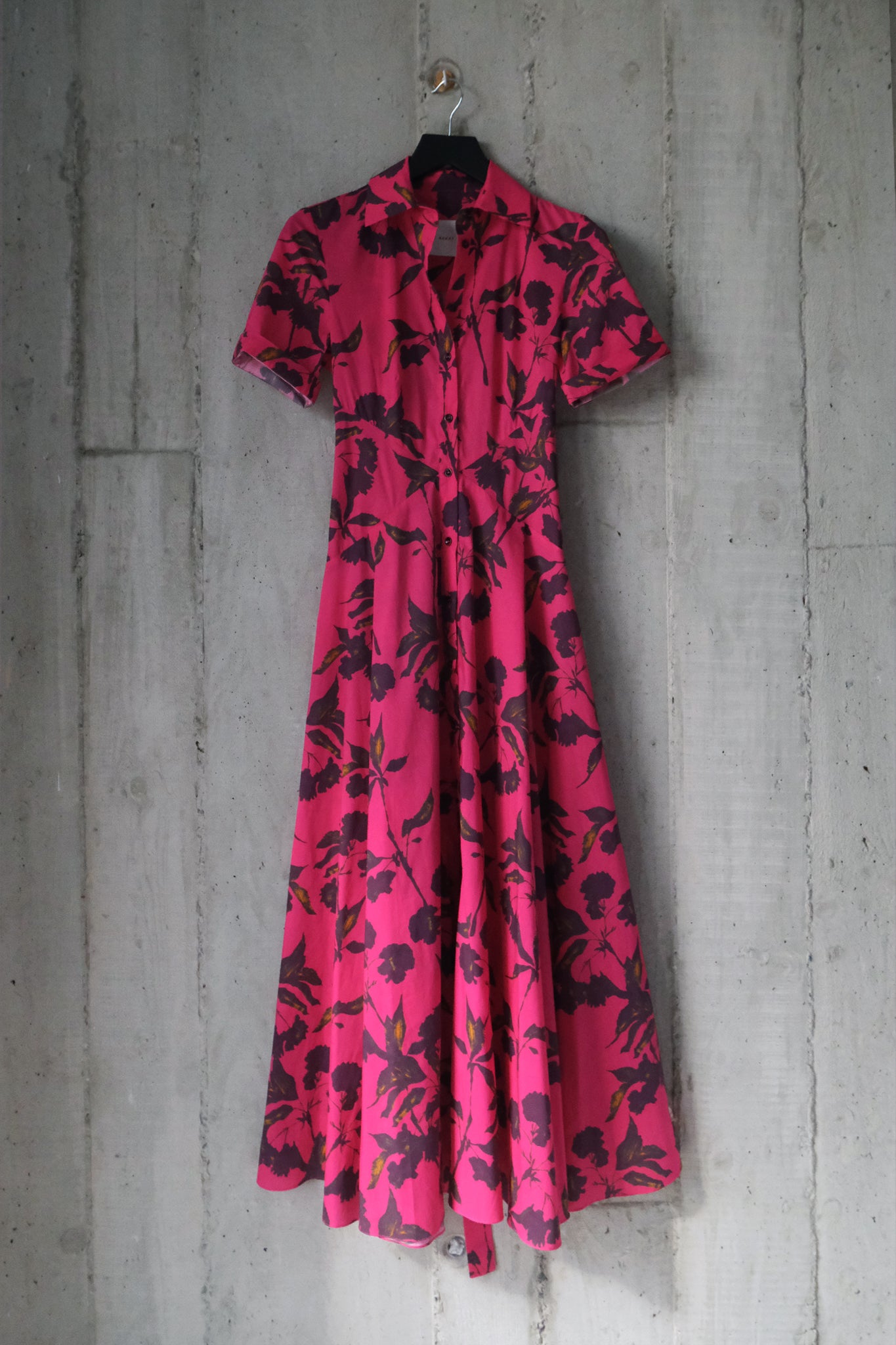The Romanticist Short Sleeve Shirt Dress in Magenta Floral Print