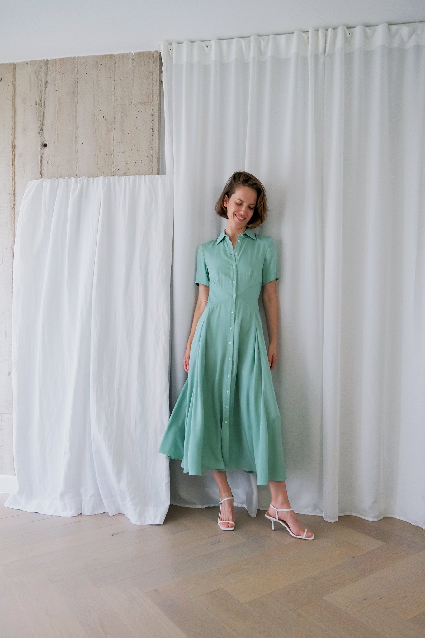 The Romanticist Shirt Dress in Mint Tencel Twill