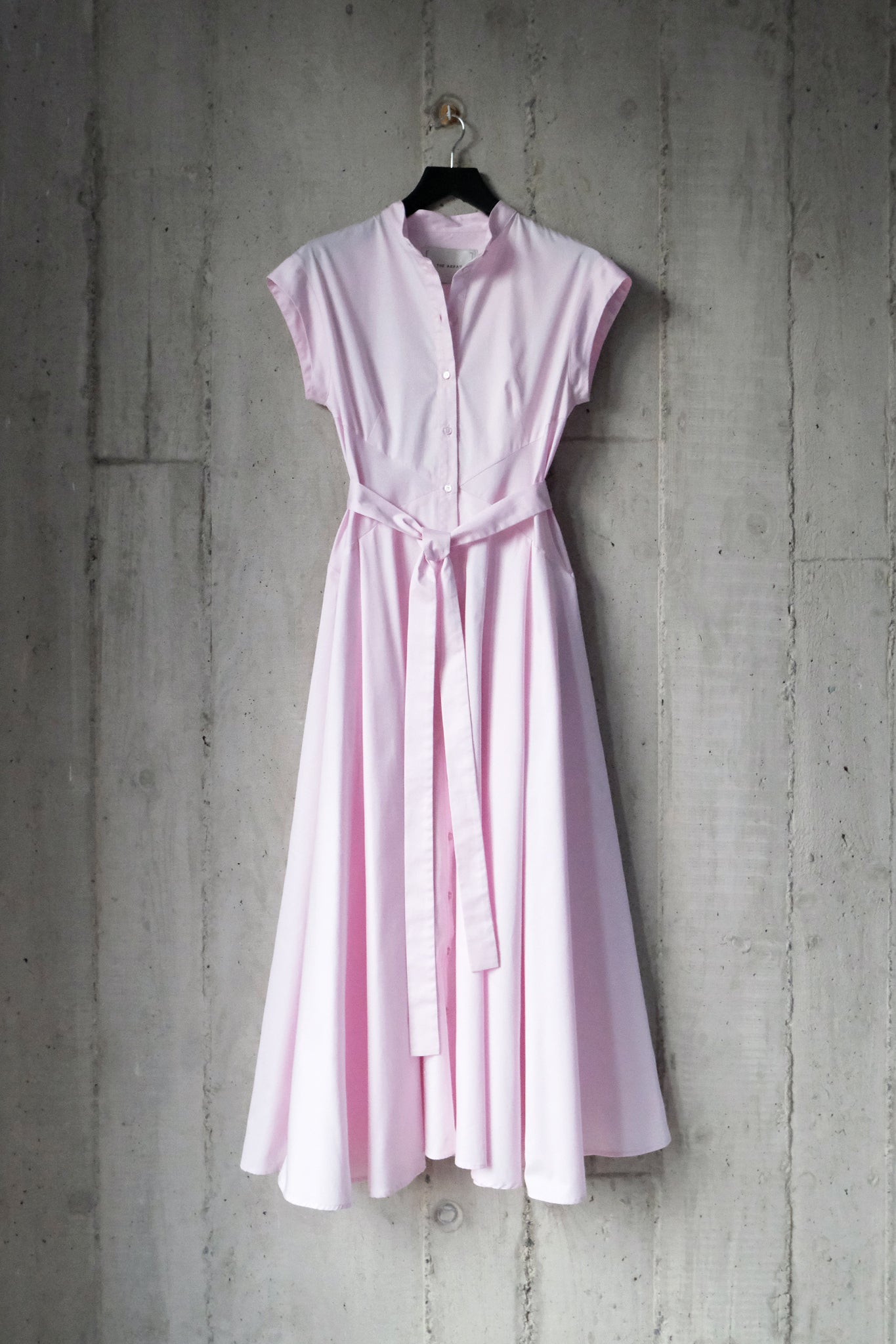 The Romanticist Cap Sleeve Shirt Dress in Pale Pink Cotton Sateen