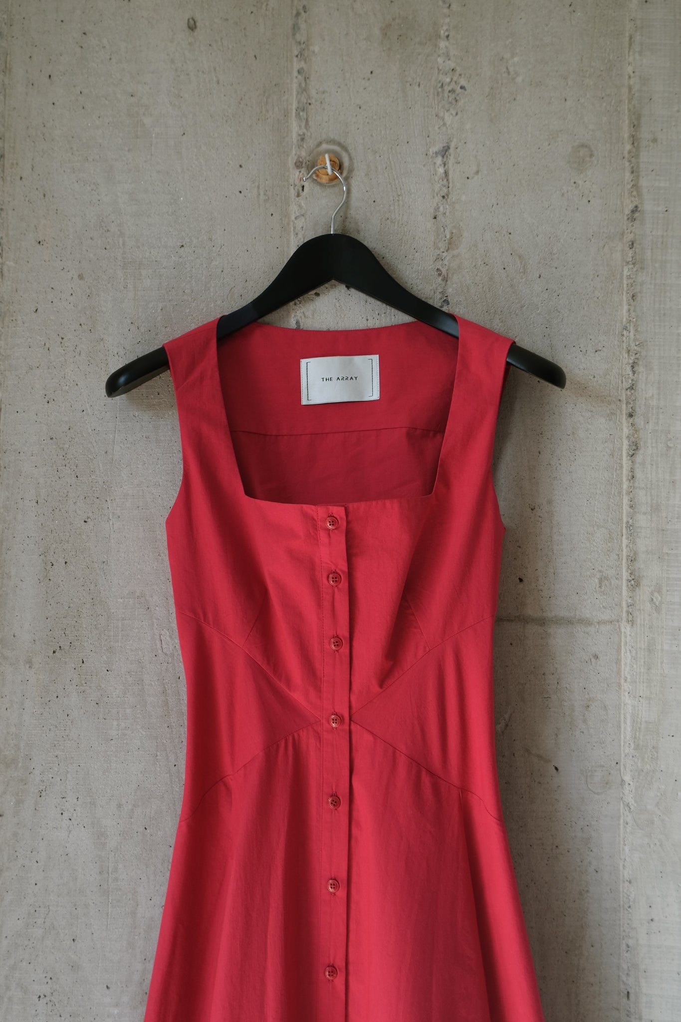 Square Neck Romanticist Dress in Red Cotton Poplin