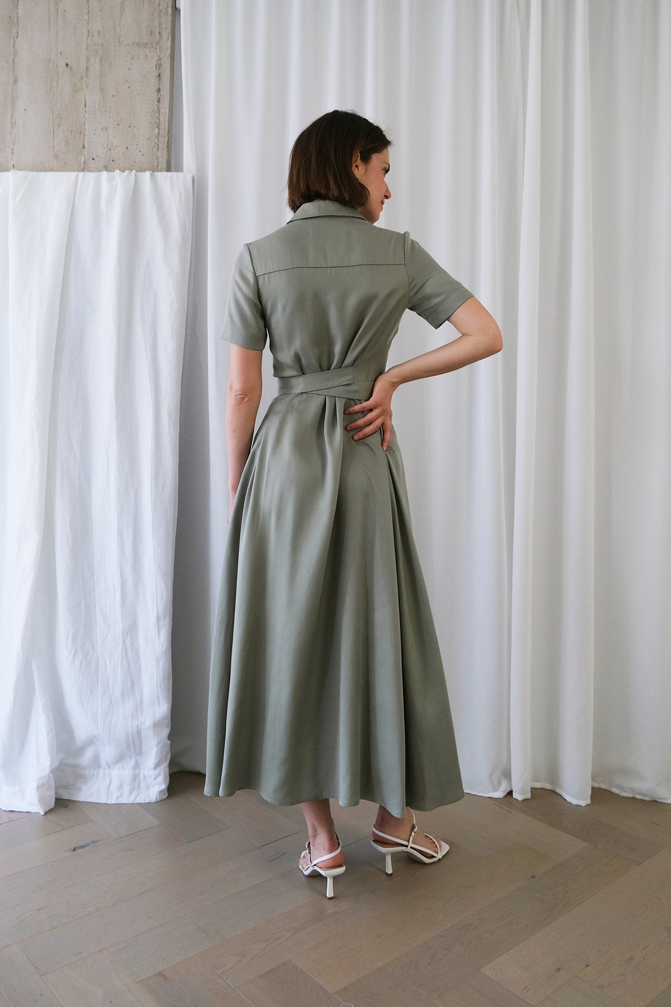 The Romanticist Shirt Dress in Sage Tencel Twill