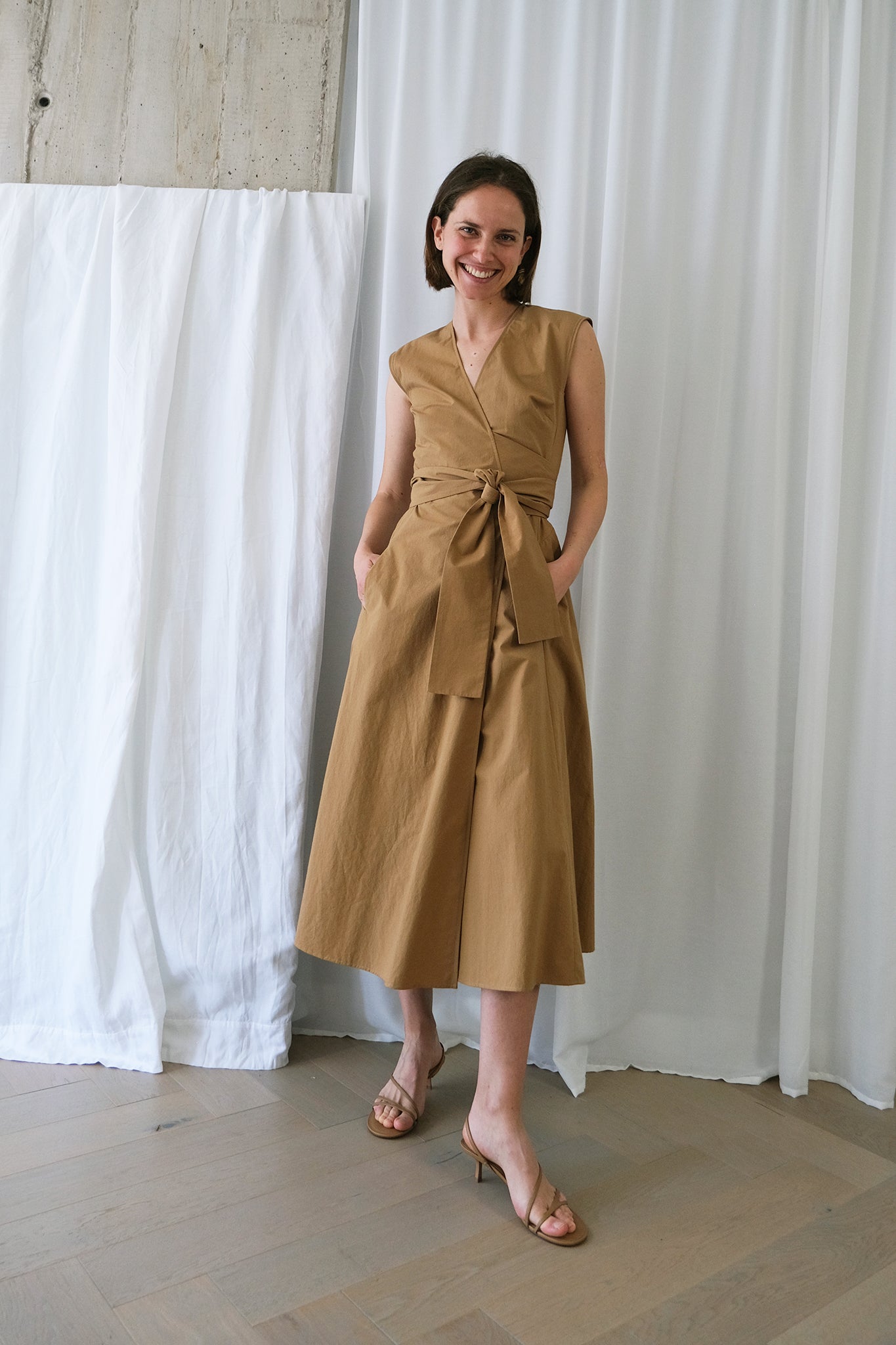 The Dualist Wrap Dress in Brown Cotton