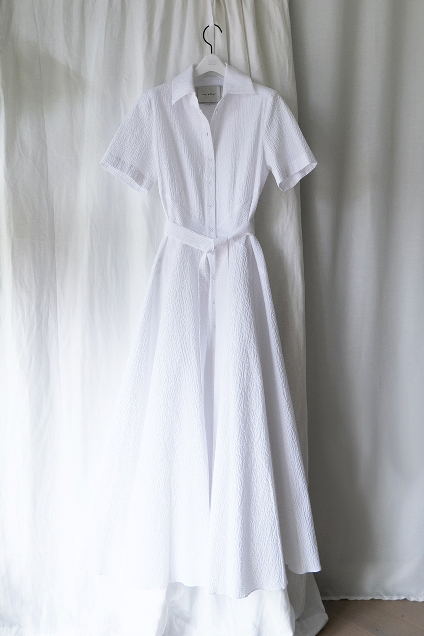 The Romanticist Short Sleeve Shirt Dress in White Organic Cotton Crepe