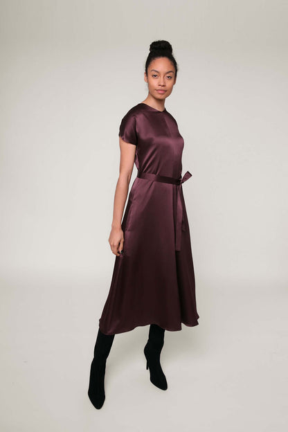 [ 2 ] Midi Dress in Aubergine Hammered Silk