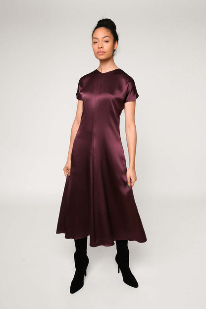 [ 2 ] Midi Dress in Aubergine Hammered Silk