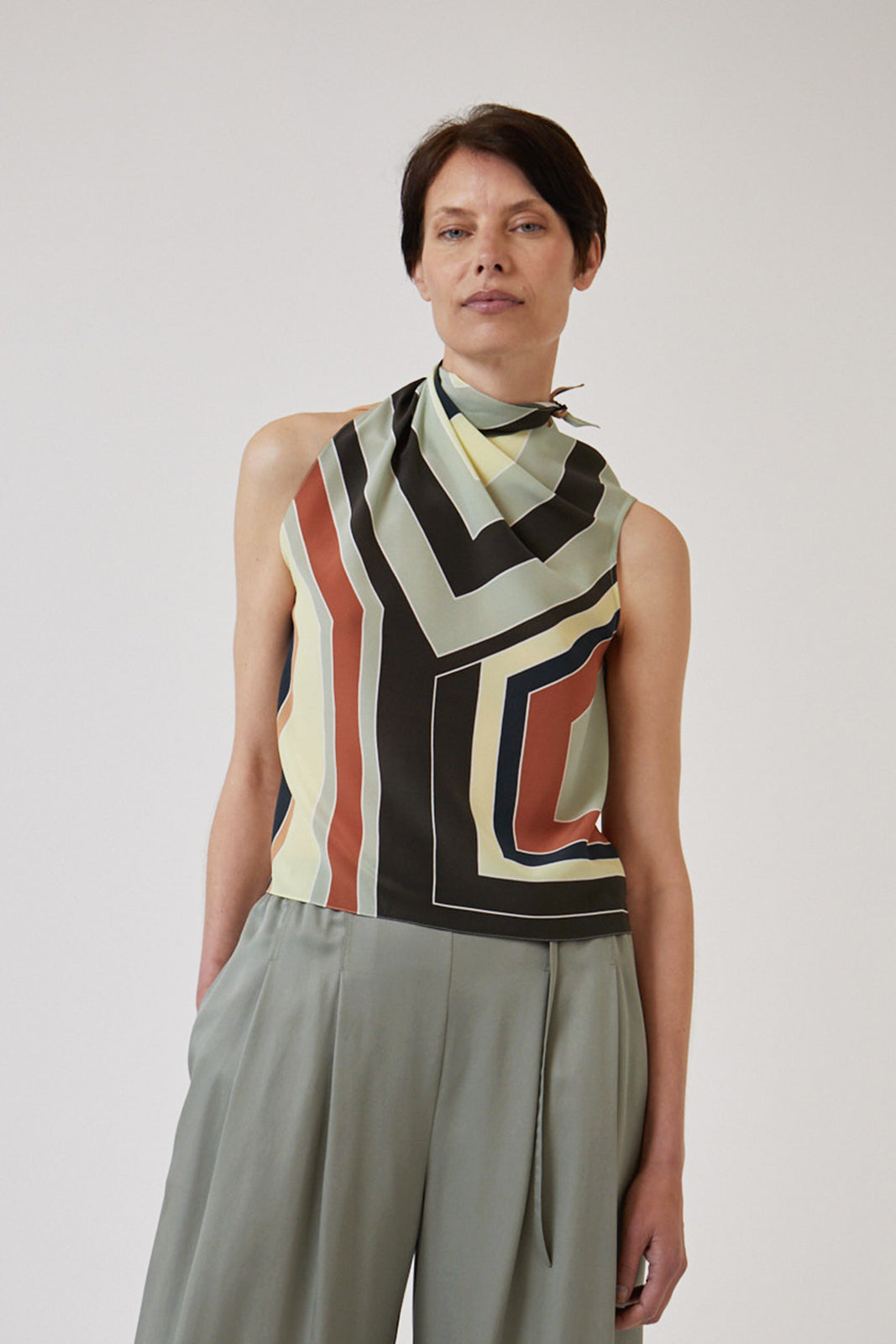 Printed Silk Scarf Top (Multi)