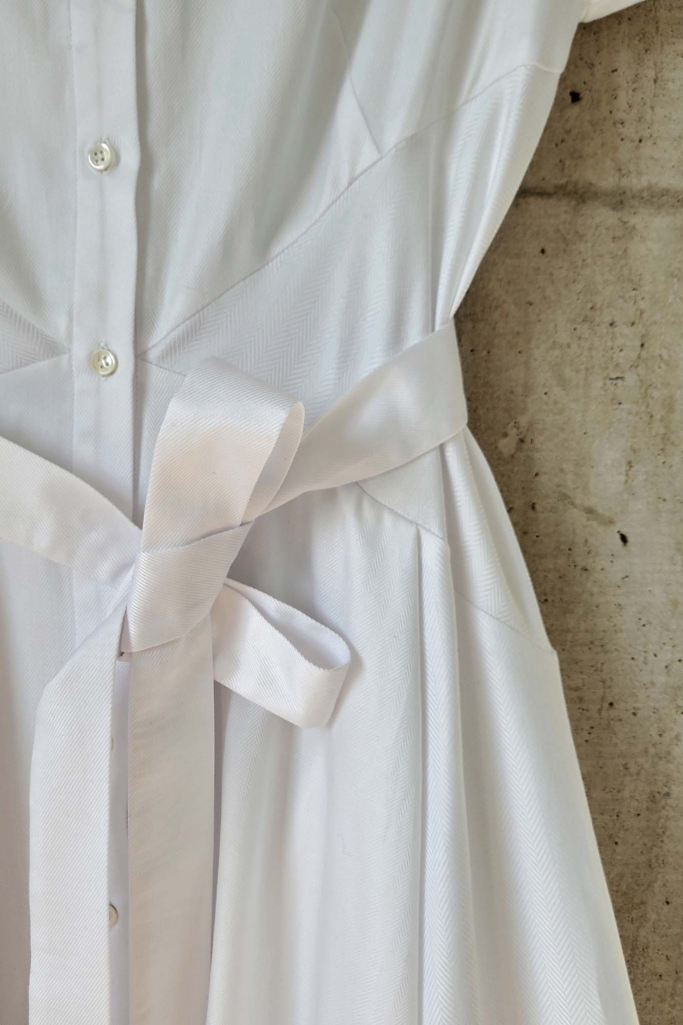 Cap Sleeve Shirt Dress in Herringbone Cotton Shirting