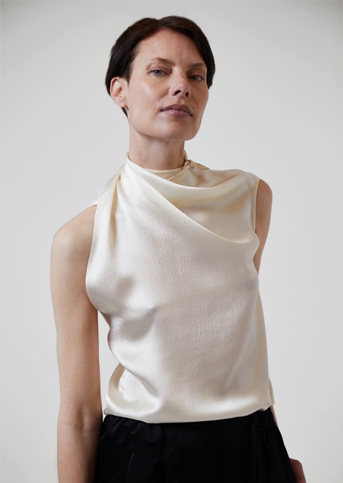 Pre-Order ] Scarf Top in Ivory Hammered Silk – The Array