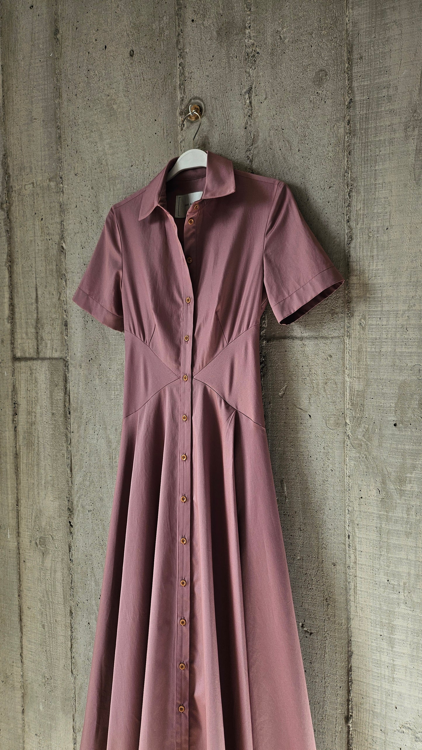 The Romanticist Short Sleeve Shirt Dress in Mauve Pink Cotton Sateen