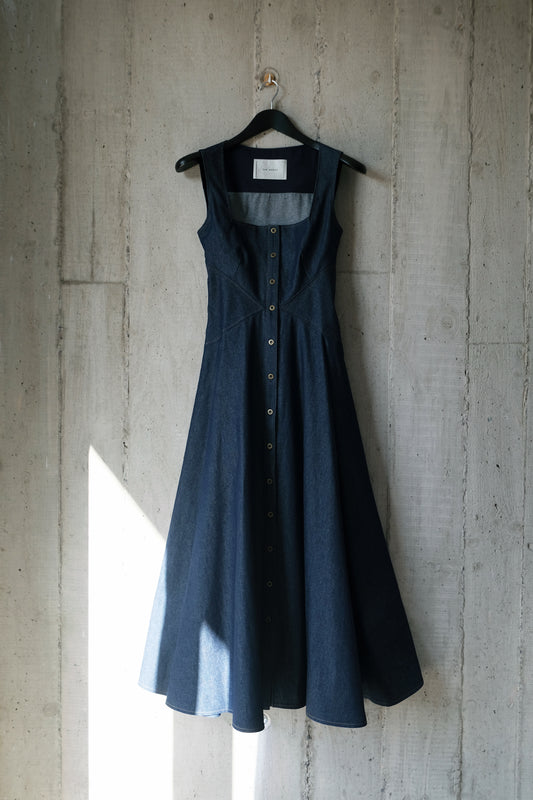 Square Neck 'Romanticist' Dress in Japanese Denim