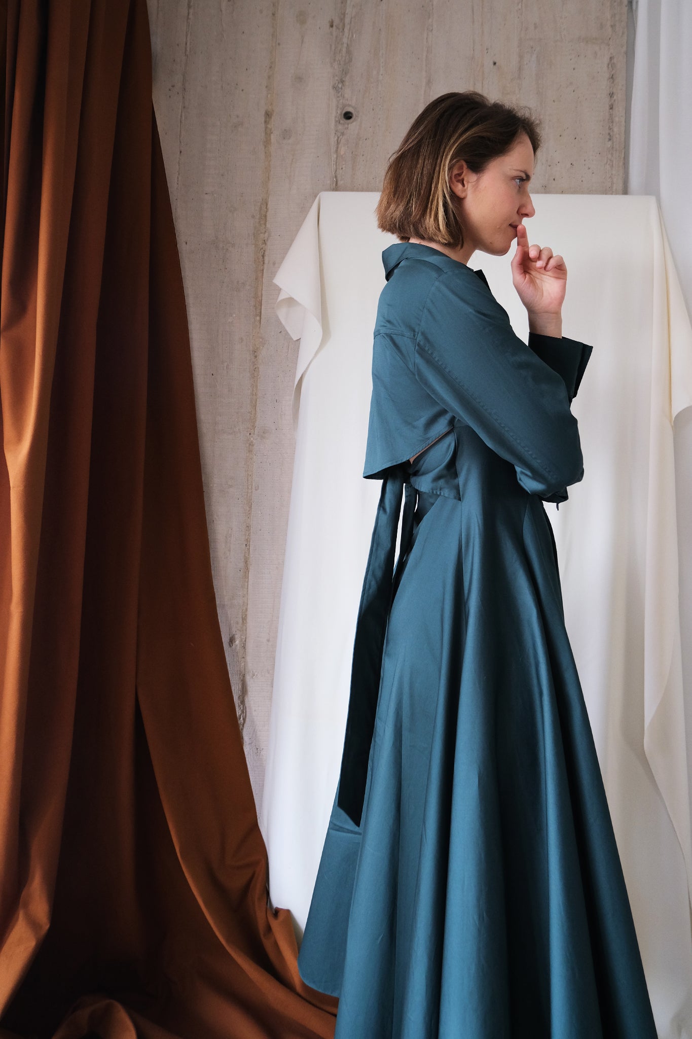 Arc Shirt Dress in Forest Green Cotton Sateen