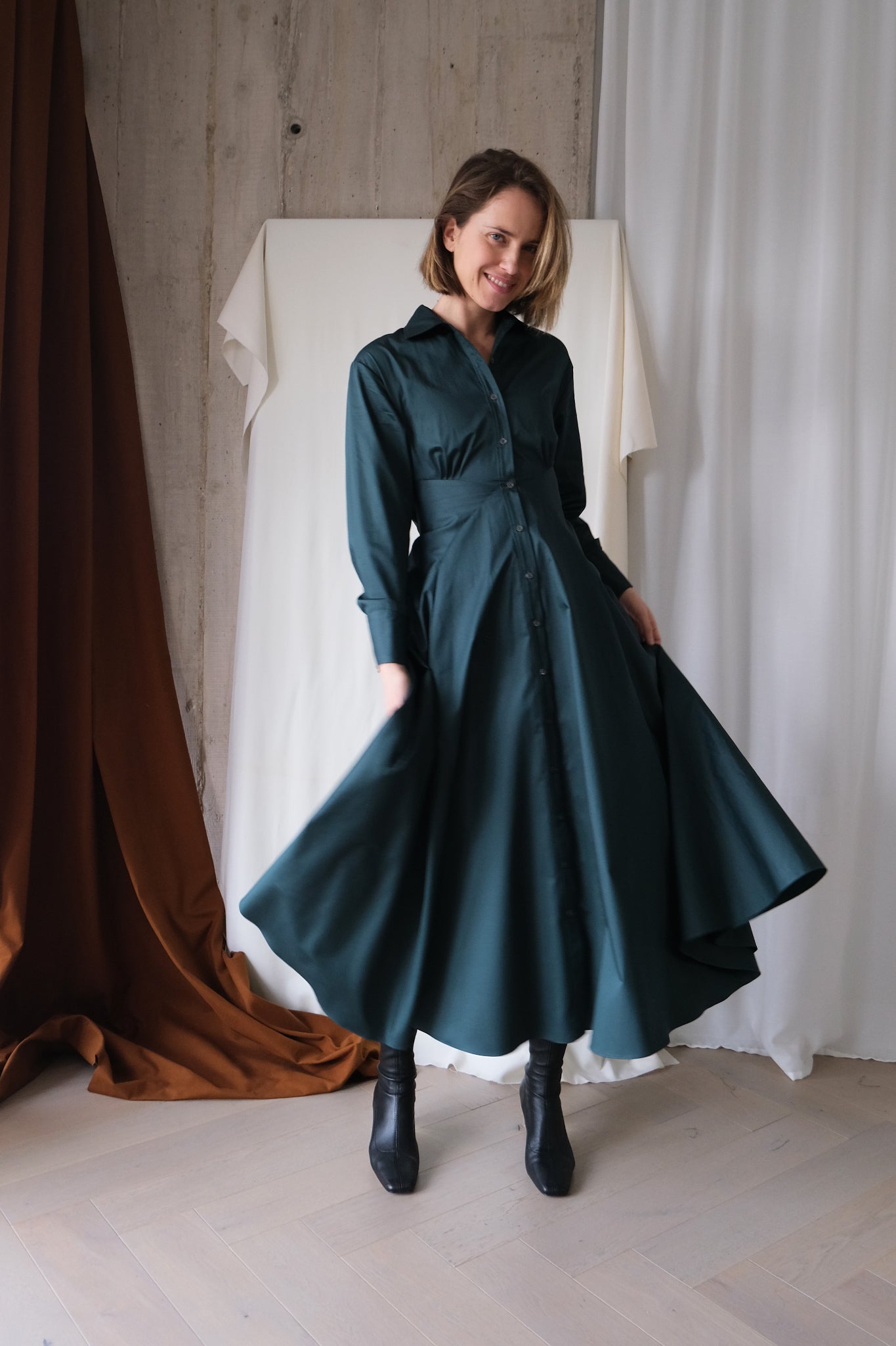 Arc Shirt Dress in Forest Green Cotton Sateen – The Array
