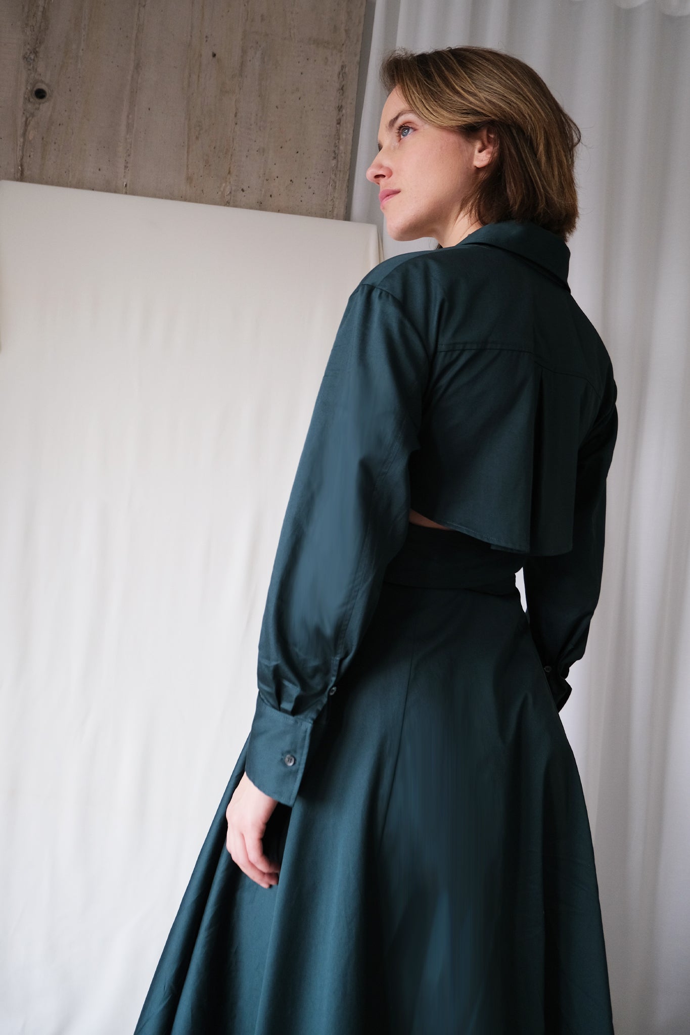 Arc Shirt Dress in Forest Green Cotton Sateen – The Array