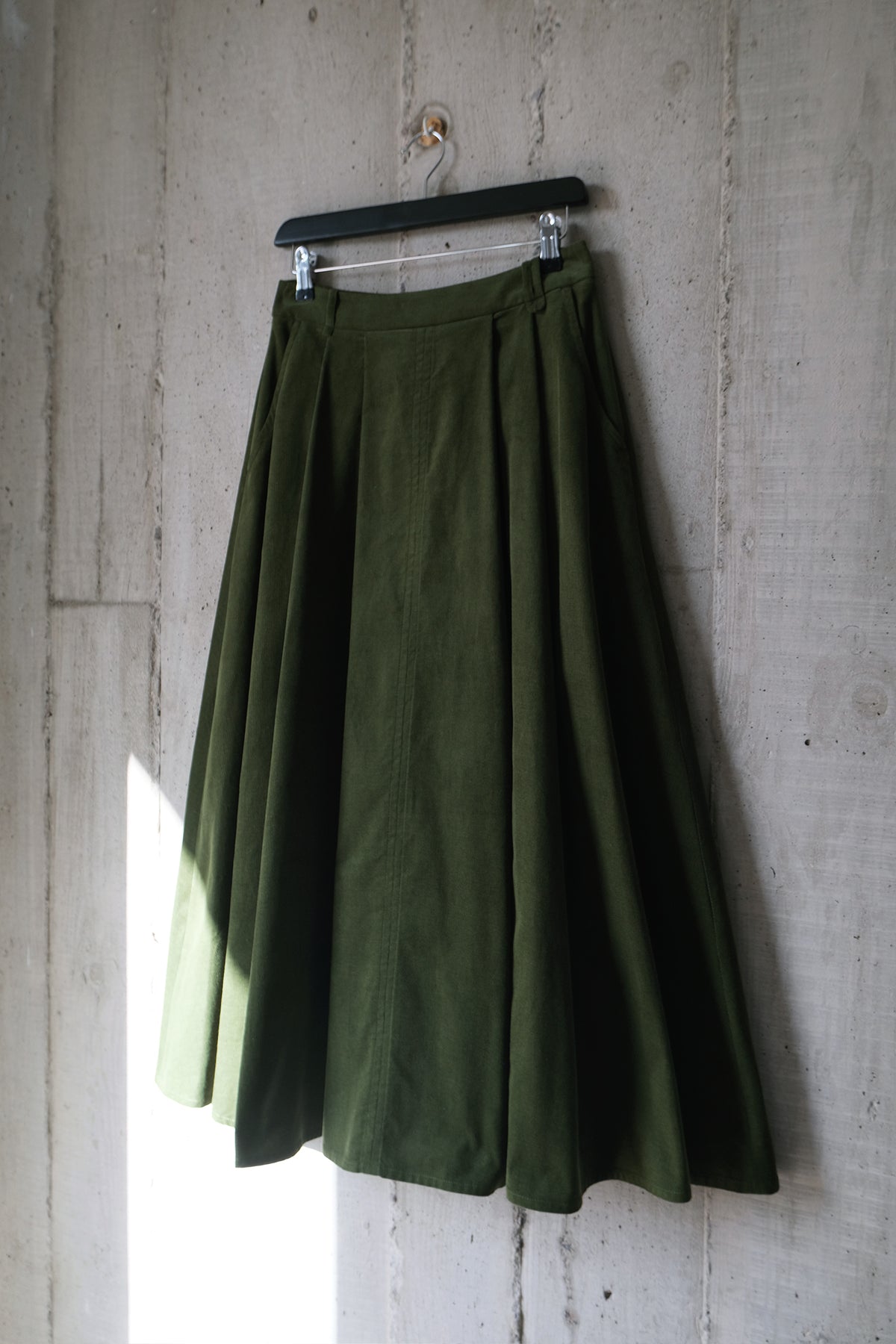 The Ensemble Skirt in Olive Cotton Needlecord