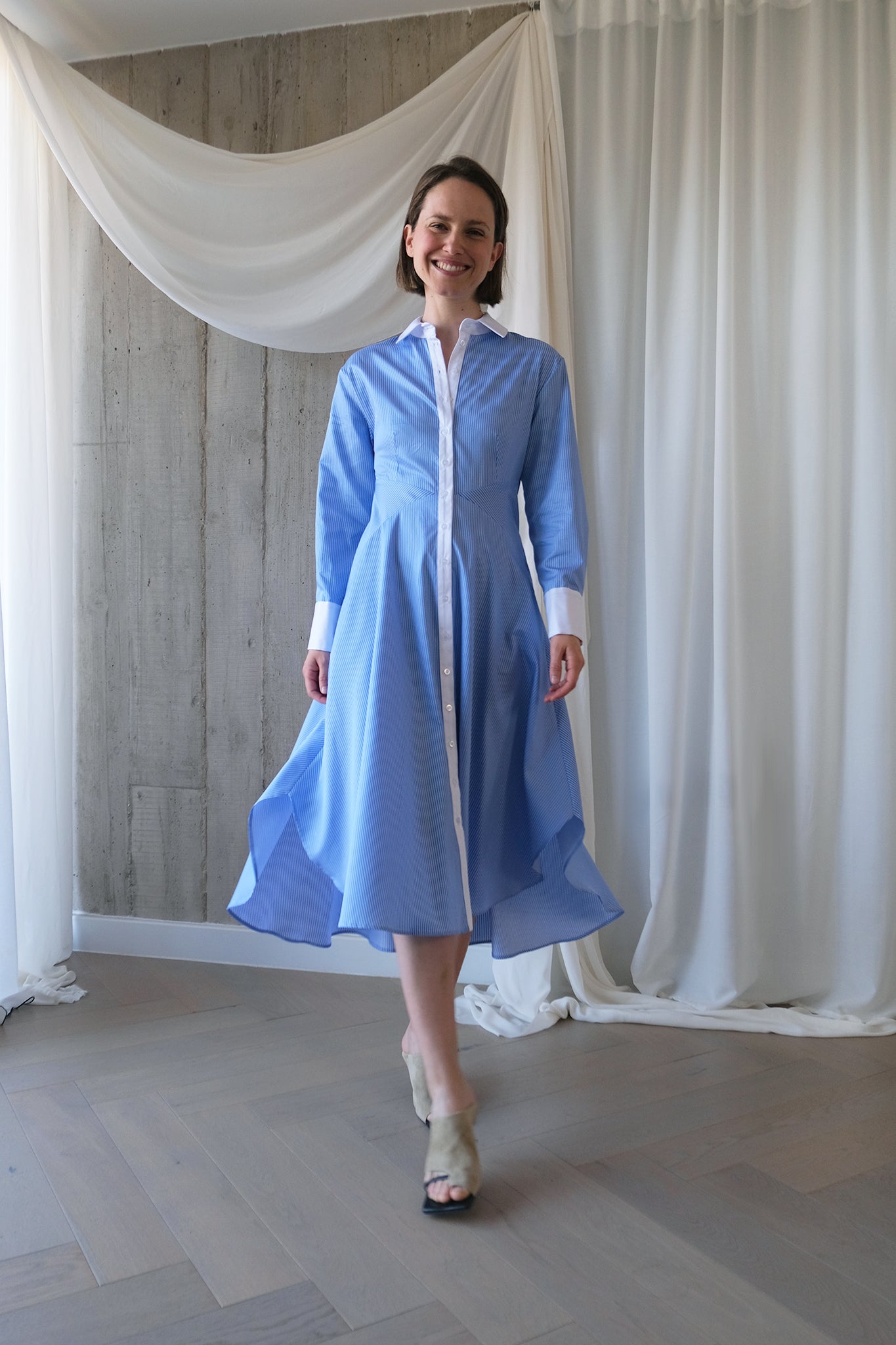 The Amplitude Shirt Dress in Blue Striped Cotton