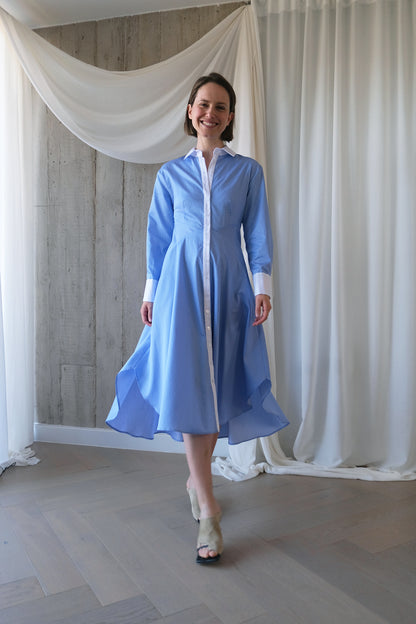 The Amplitude Shirt Dress in Blue Striped Cotton