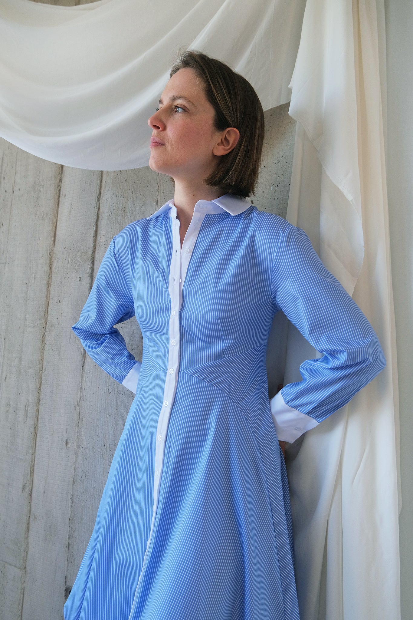 The Amplitude Shirt Dress in Blue Striped Cotton