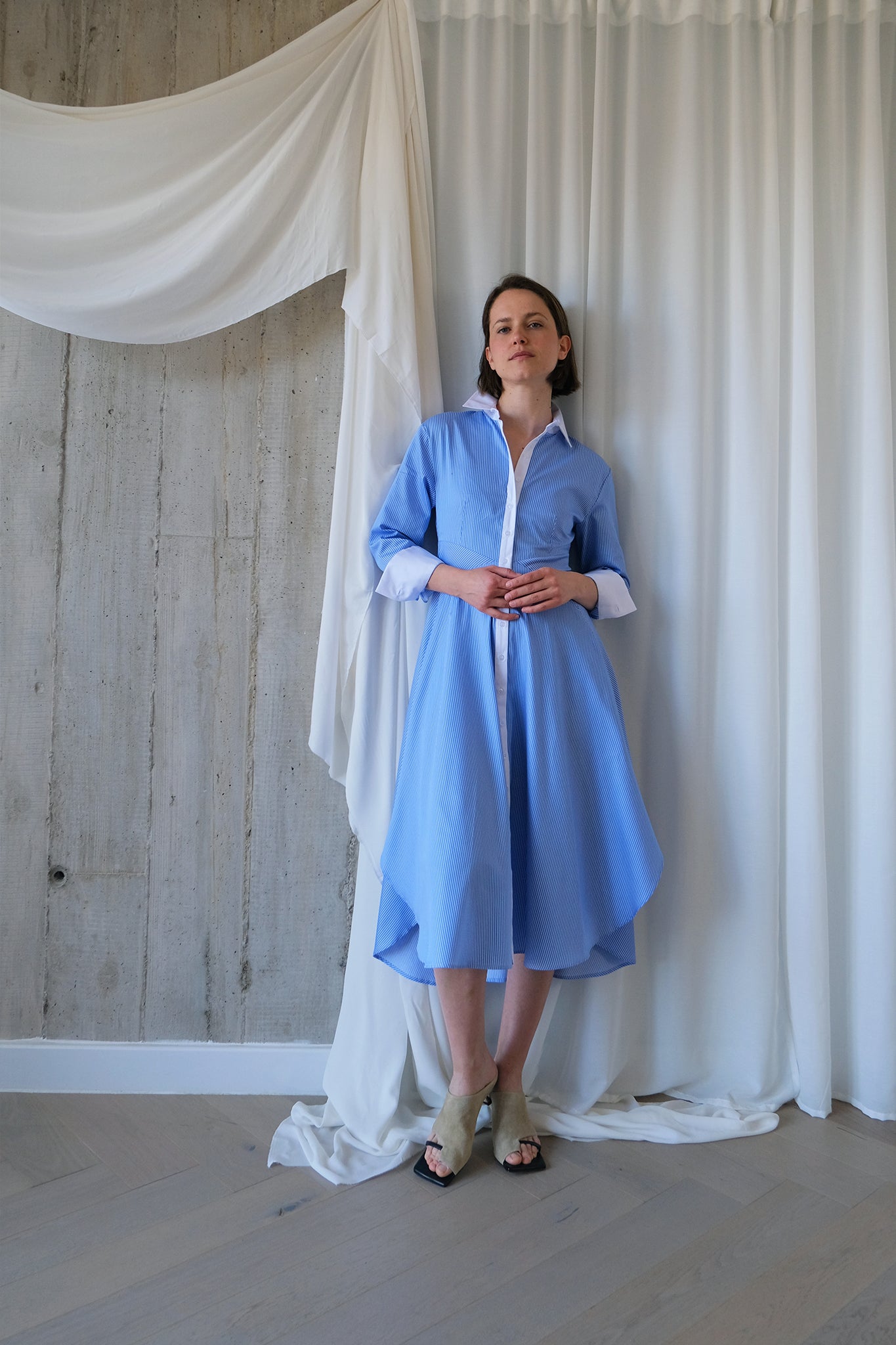The Amplitude Shirt Dress in Blue Striped Cotton