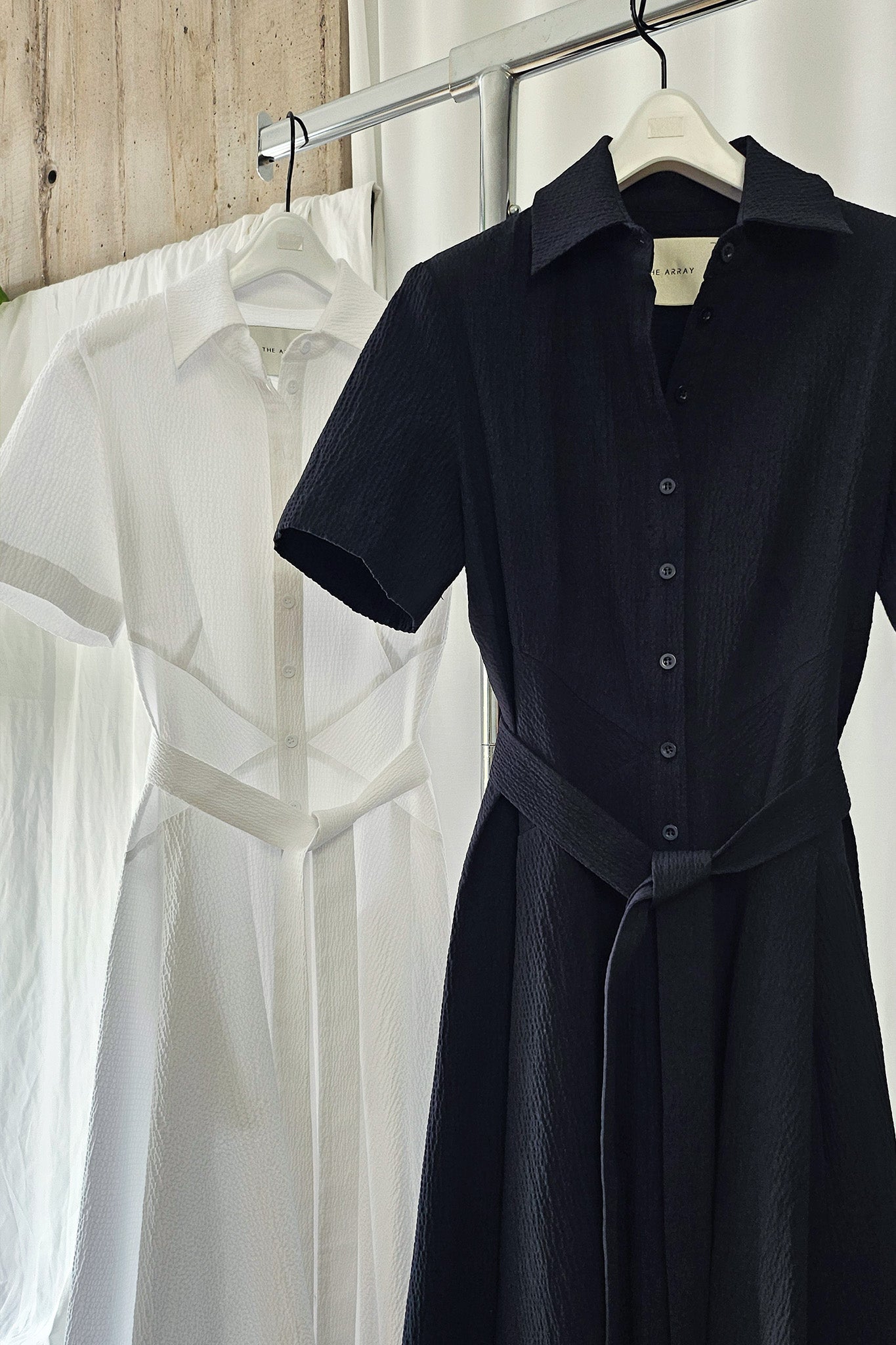The Romanticist Short Sleeve Shirt Dress in Black Organic Cotton Crepe