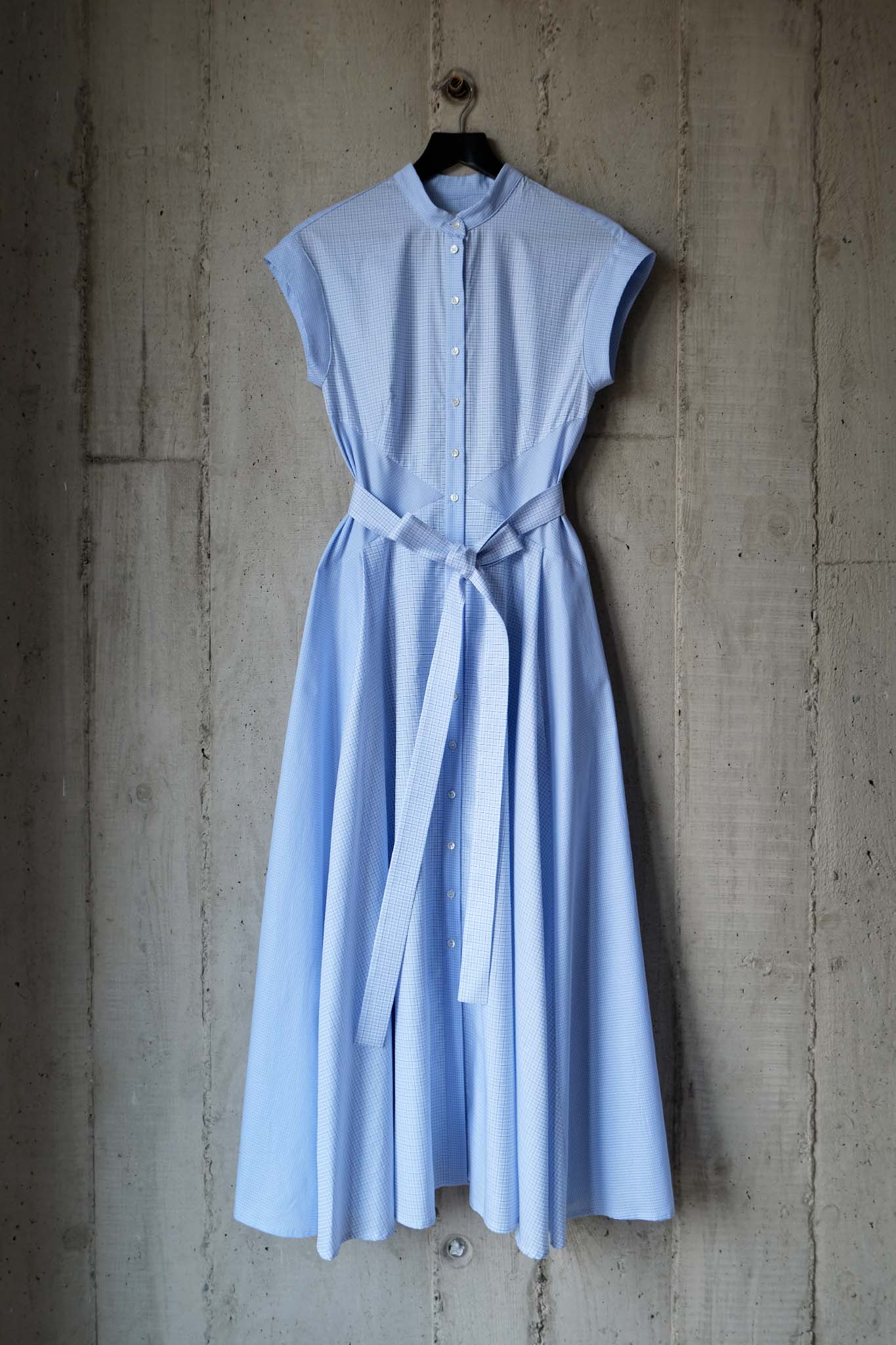 The Romanticist Cap Sleeve Shirt Dress in Light Blue Cotton Shirting