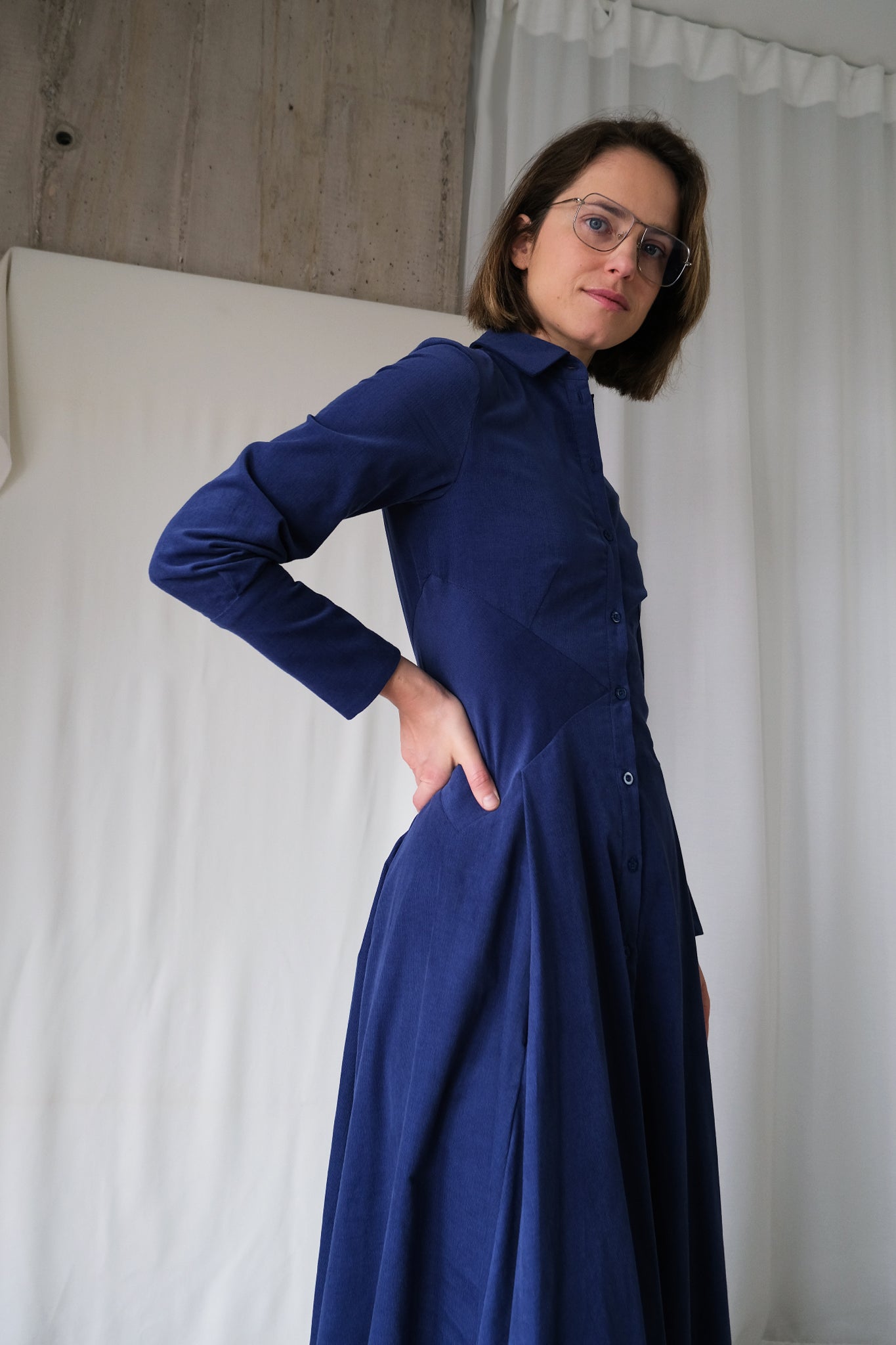 Romanticist Shirt Dress in Lapis Blue Cotton Needlecord