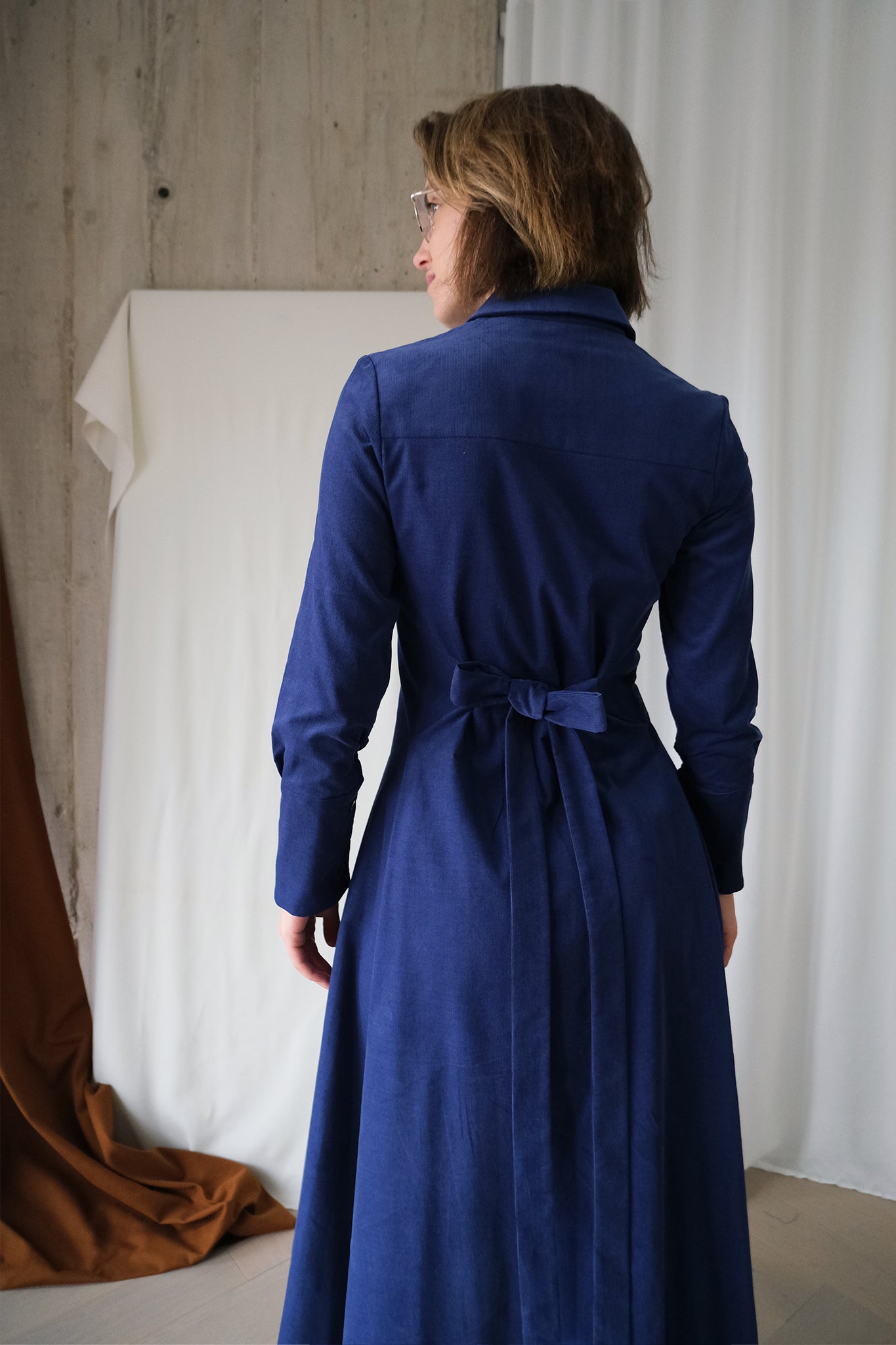 Romanticist Shirt Dress in Lapis Blue Cotton Needlecord