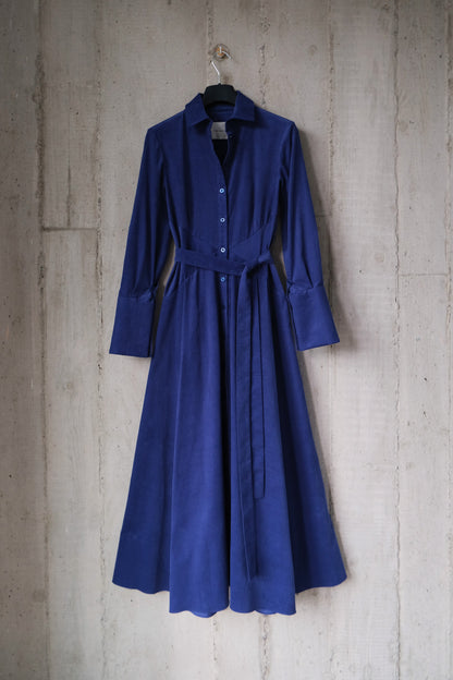 Romanticist Shirt Dress in Lapis Blue Cotton Needlecord