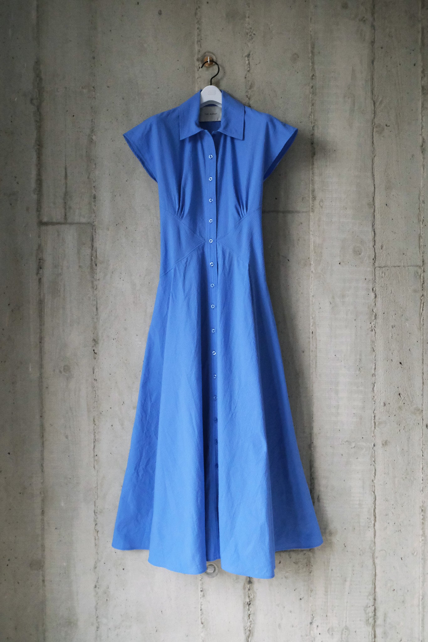 The Curator Dress in Blue Organic Cotton Seersucker