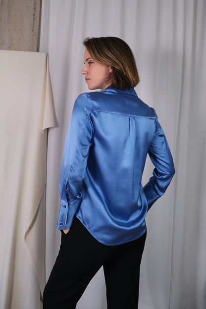 Signature Shirt in Azure Blue Hammered Silk