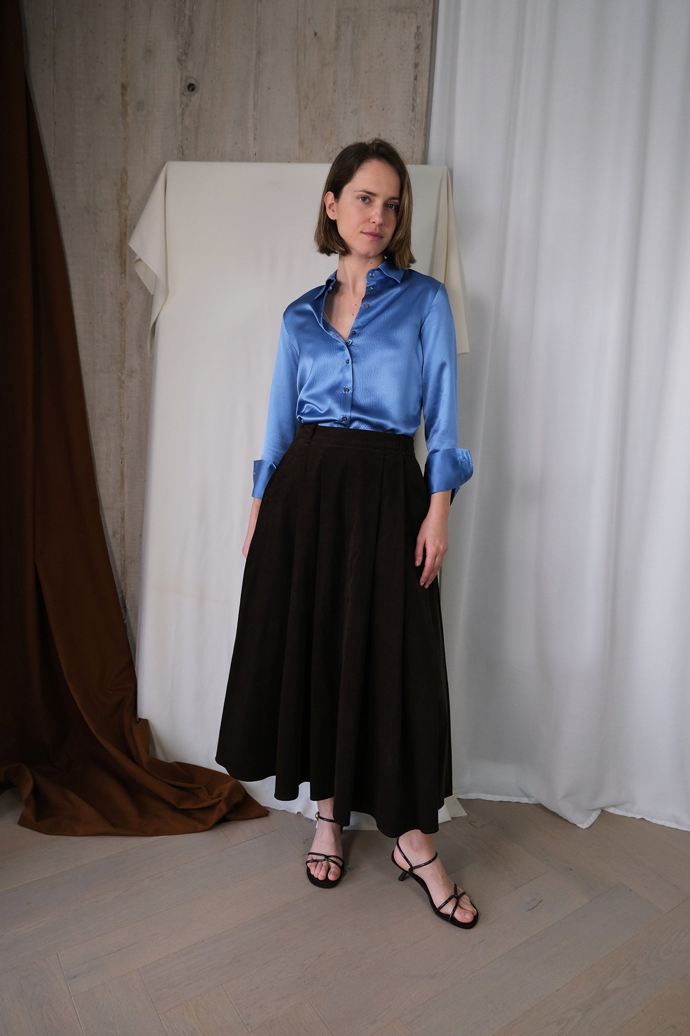 Signature Shirt in Azure Blue Hammered Silk