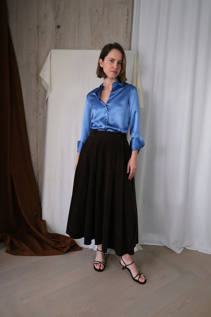 Signature Shirt in Azure Blue Hammered Silk