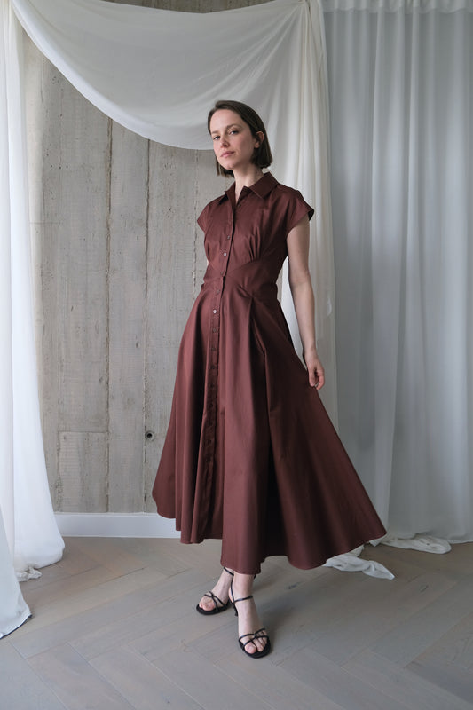 The Curator Dress in Sienna Brown Cotton Sateen
