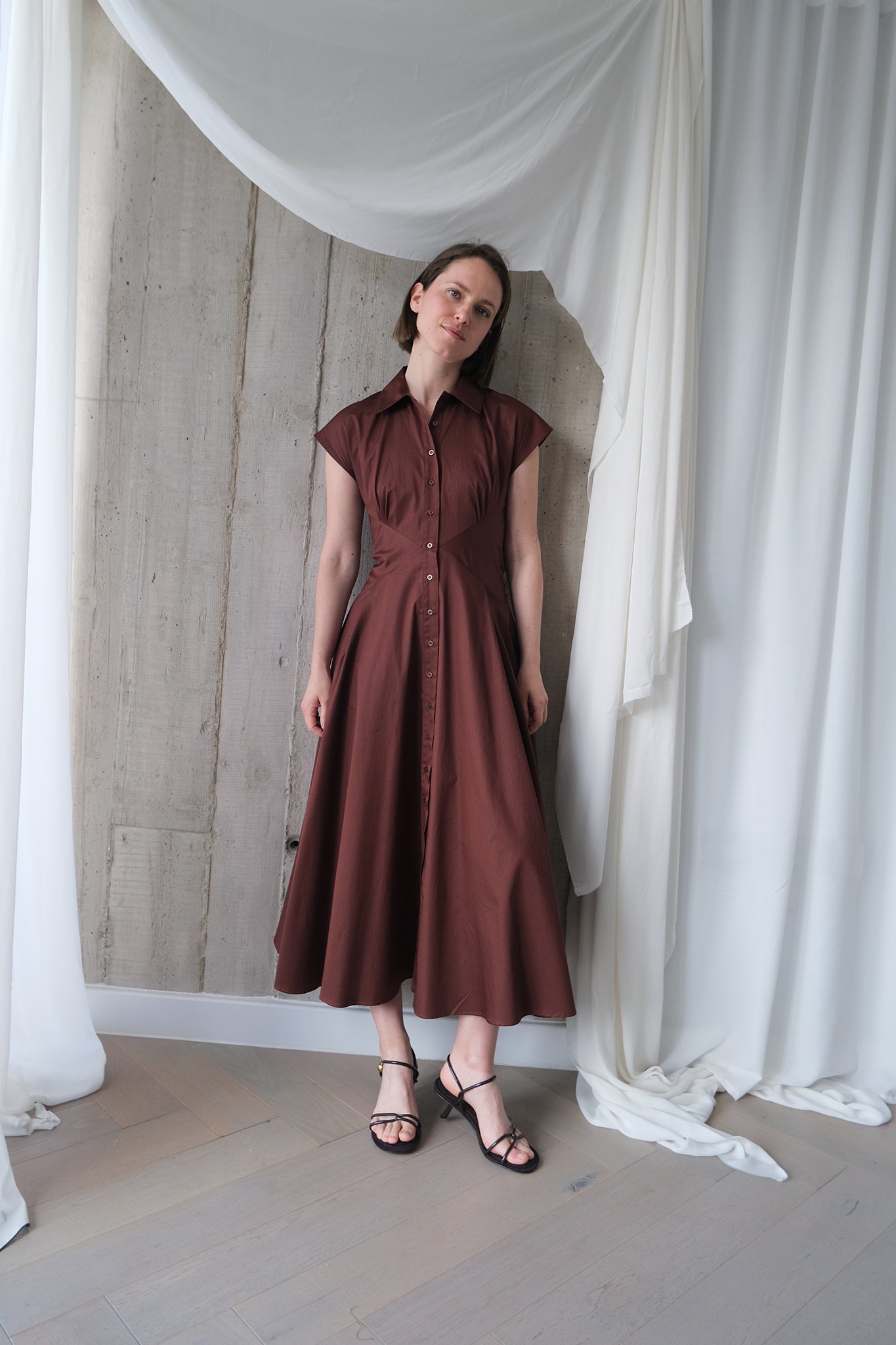 The Curator Dress in Sienna Brown Cotton Sateen
