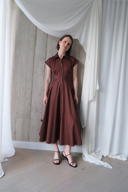 The Curator Dress in Sienna Brown Cotton Sateen