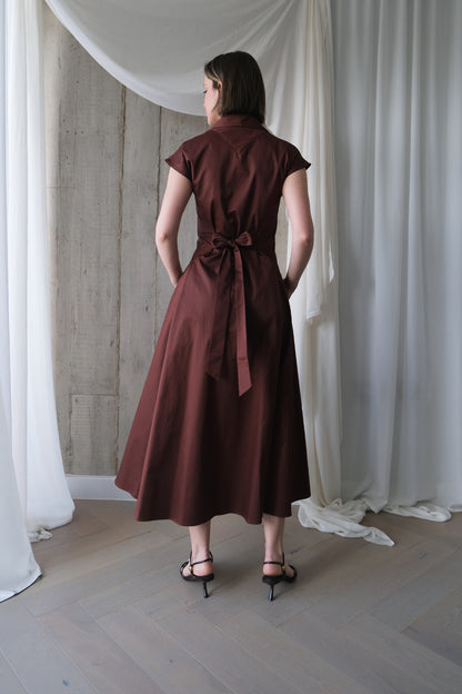 The Curator Dress in Sienna Brown Cotton Sateen