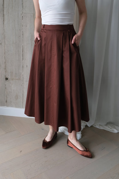 The Ensemble Skirt in Sienna Brown Cotton Sateen