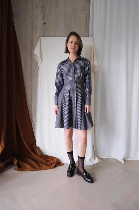 Arc Shirt Dress in Check Combo Cotton Shirting