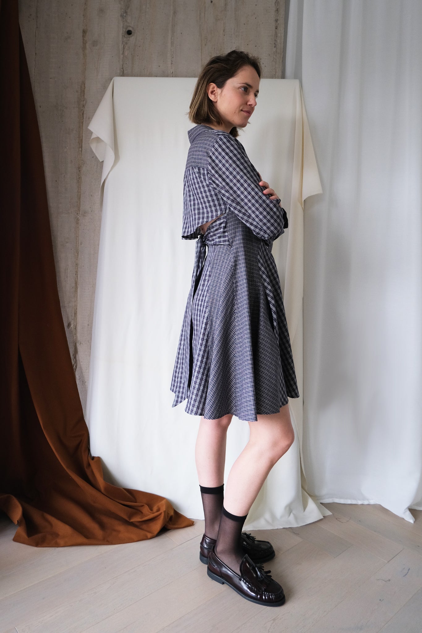 Arc Shirt Dress in Check Combo Cotton Shirting