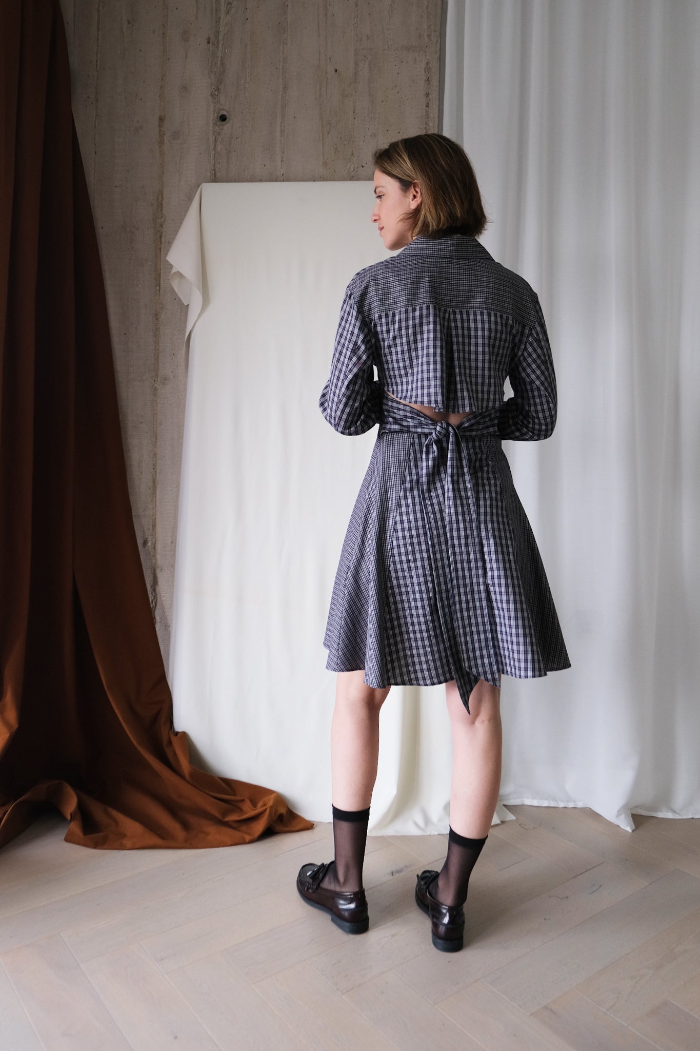 Arc Shirt Dress in Check Combo Cotton Shirting