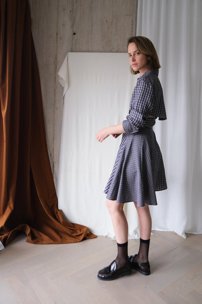 Arc Shirt Dress in Check Combo Cotton Shirting