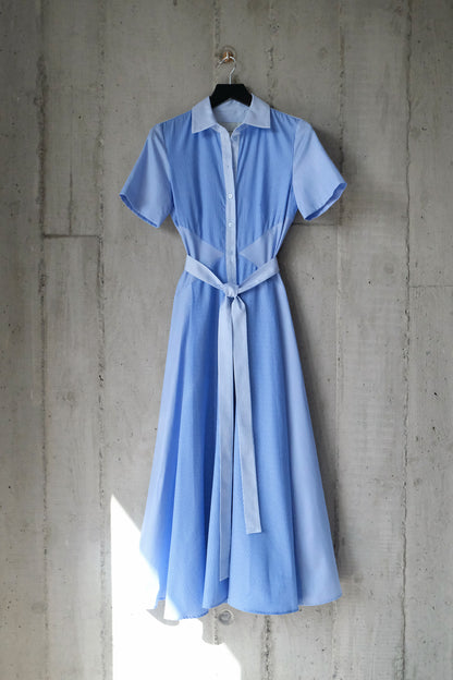The Romanticist Short Sleeve Shirt Dress in Light Blue Combo Stripes
