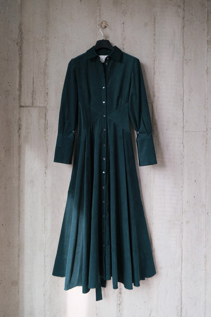 Romanticist Shirt Dress in Forest Green Cotton Needlecord