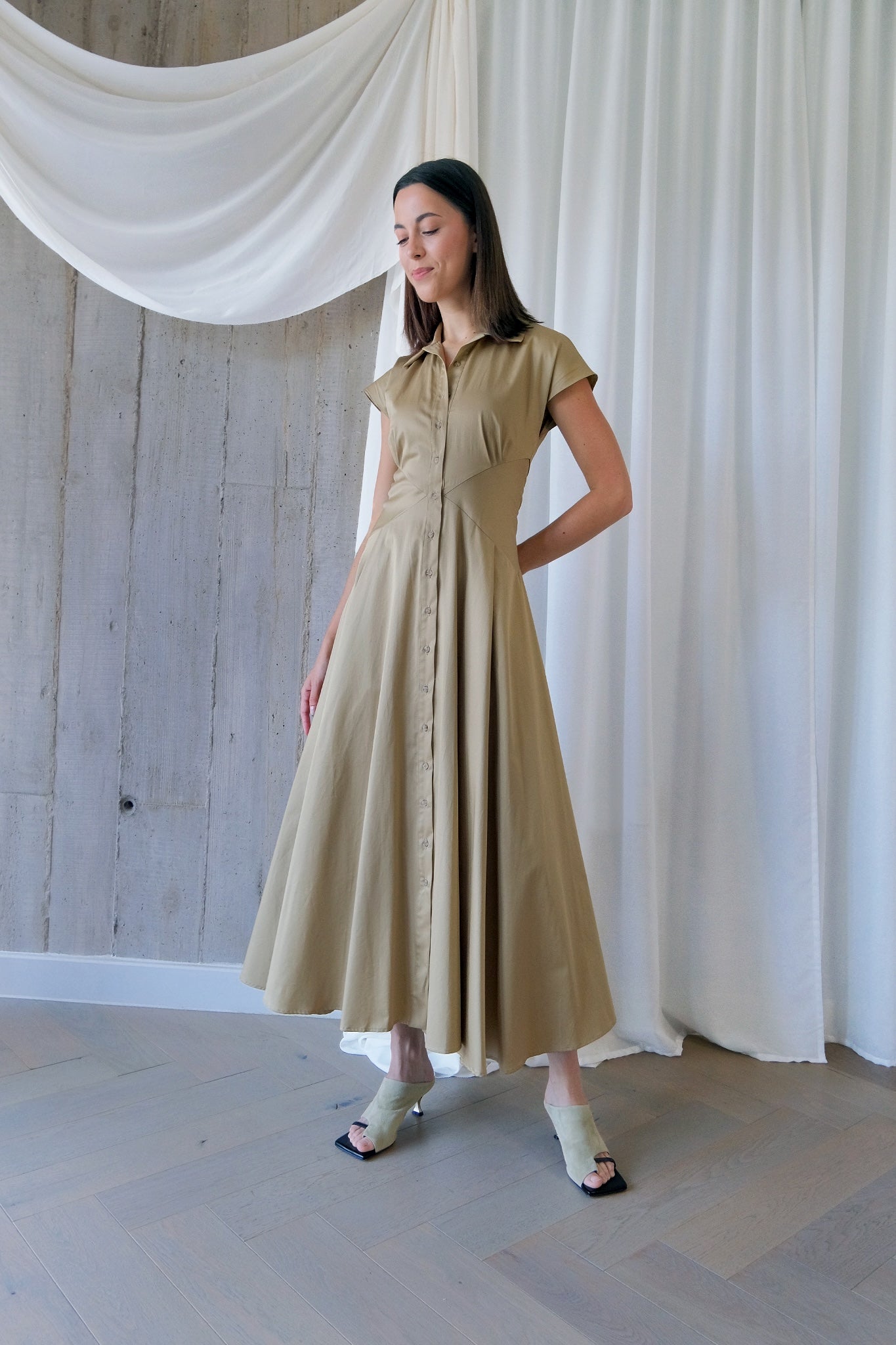 The Curator Dress in Tan Cotton Sateen