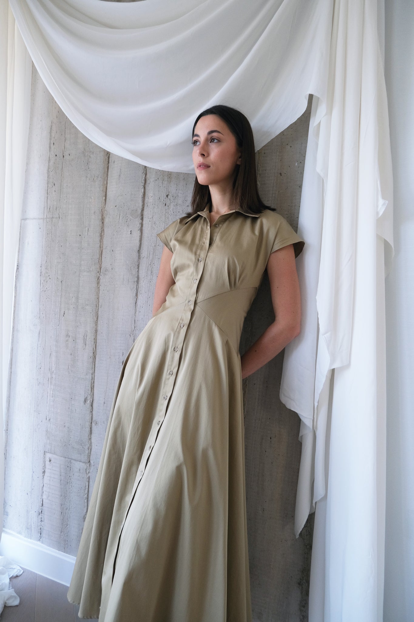 The Curator Dress in Tan Cotton Sateen