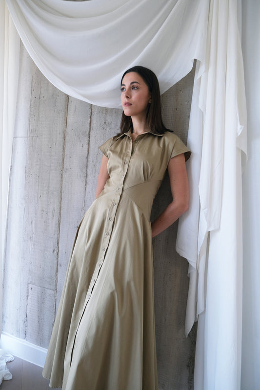 The Curator Dress in Tan Cotton Sateen